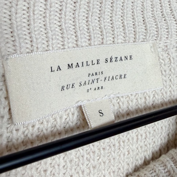 Sezane Navy and Cream Striped Sweater with Button Accents - Picture 5 of 10